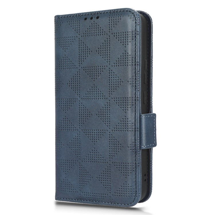 For vivo Y02 4G Protector Case PU Leather Imprinted Triangle Pattern Stand Phone Cover Wallet - Blue