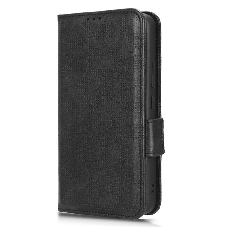 For vivo Y02 4G Protector Case PU Leather Imprinted Triangle Pattern Stand Phone Cover Wallet - Black