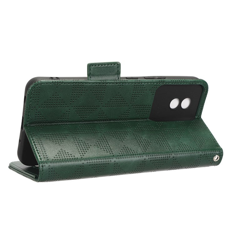 For vivo Y02 4G Protector Case PU Leather Imprinted Triangle Pattern Stand Phone Cover Wallet - Green