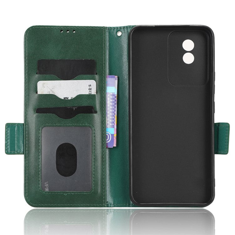 For vivo Y02 4G Protector Case PU Leather Imprinted Triangle Pattern Stand Phone Cover Wallet - Green