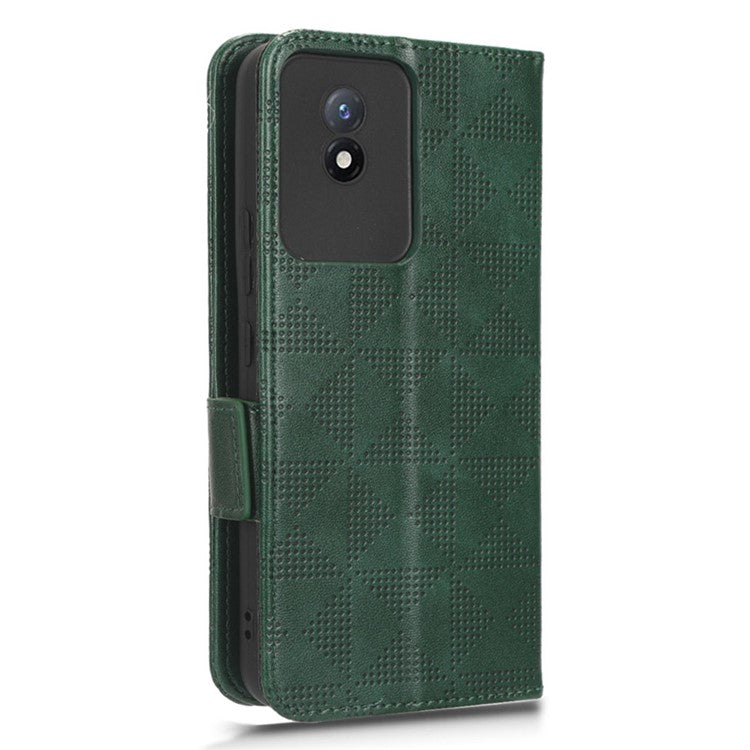 For vivo Y02 4G Protector Case PU Leather Imprinted Triangle Pattern Stand Phone Cover Wallet - Green