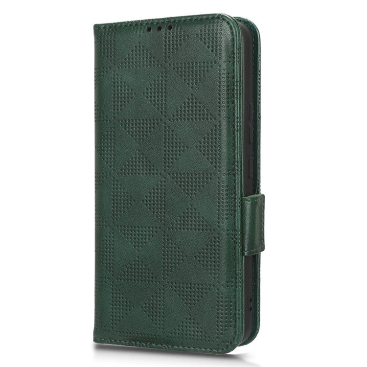 For vivo Y02 4G Protector Case PU Leather Imprinted Triangle Pattern Stand Phone Cover Wallet - Green