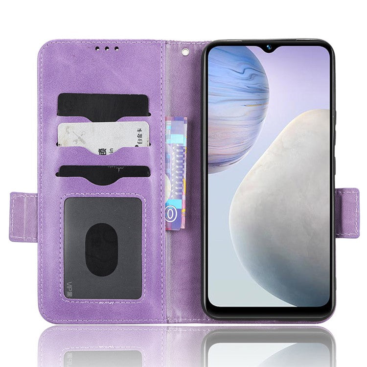 For vivo Y02 4G Protector Case PU Leather Imprinted Triangle Pattern Stand Phone Cover Wallet - Purple