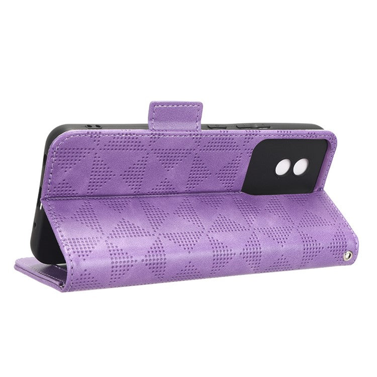 For vivo Y02 4G Protector Case PU Leather Imprinted Triangle Pattern Stand Phone Cover Wallet - Purple