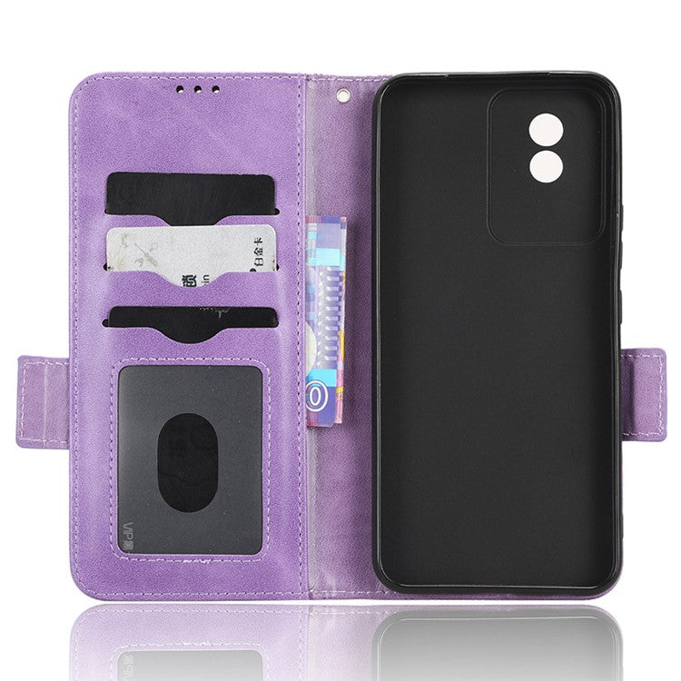 For vivo Y02 4G Protector Case PU Leather Imprinted Triangle Pattern Stand Phone Cover Wallet - Purple