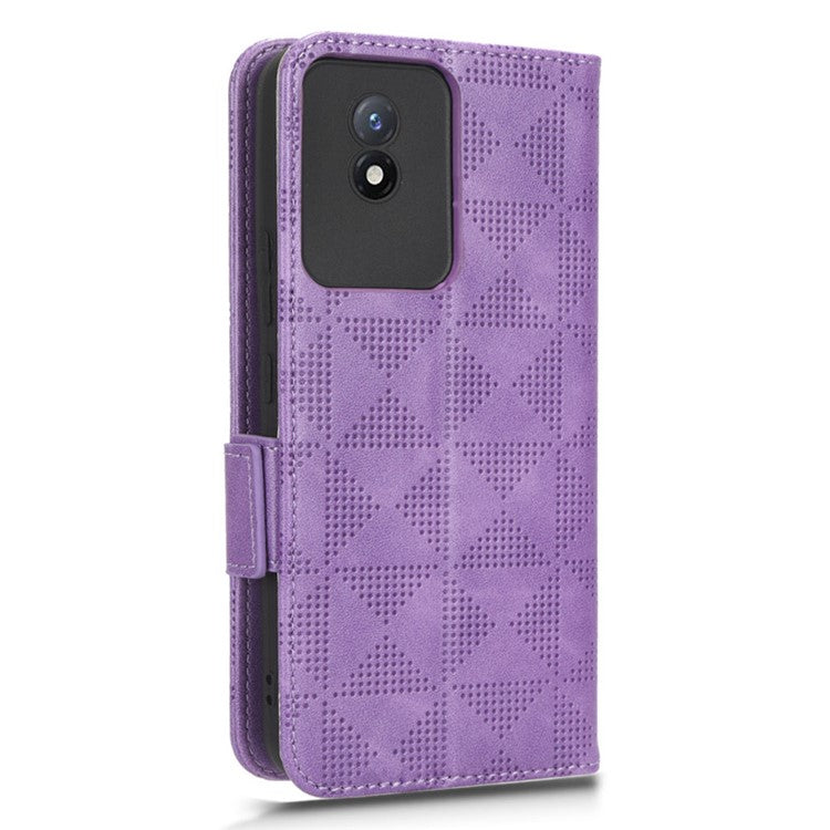 For vivo Y02 4G Protector Case PU Leather Imprinted Triangle Pattern Stand Phone Cover Wallet - Purple