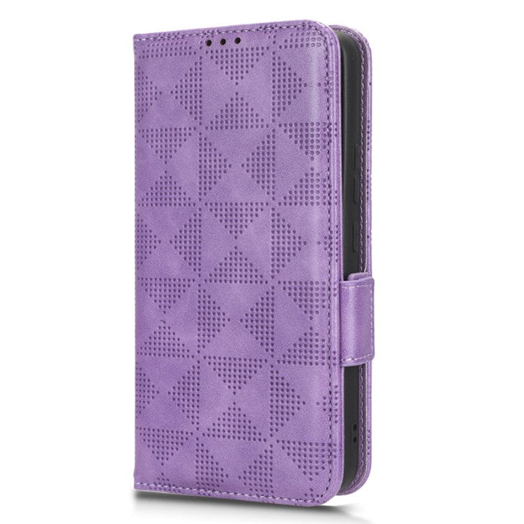 For vivo Y02 4G Protector Case PU Leather Imprinted Triangle Pattern Stand Phone Cover Wallet - Purple