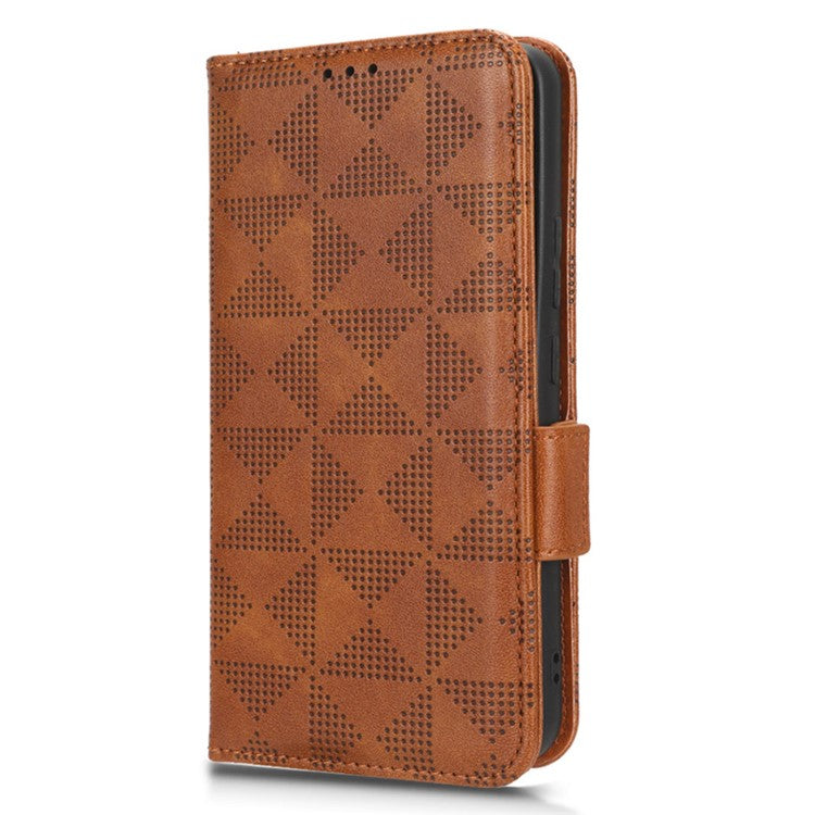 For vivo Y02 4G Protector Case PU Leather Imprinted Triangle Pattern Stand Phone Cover Wallet - Brown