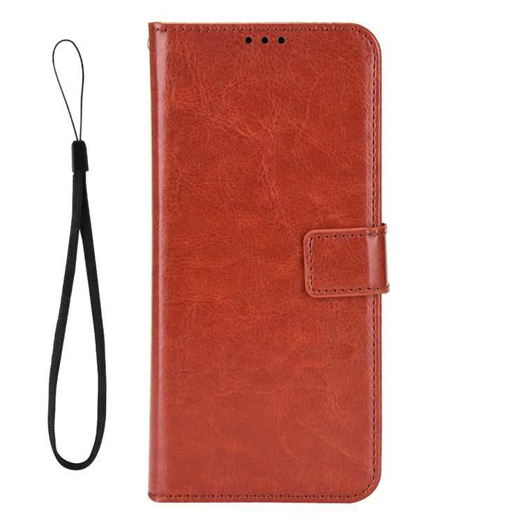 Mobile Phone Case for vivo Y02 4G Anti-drop Crazy Horse Texture Wallet Stand PU Leather Phone Cover with Strap - Brown