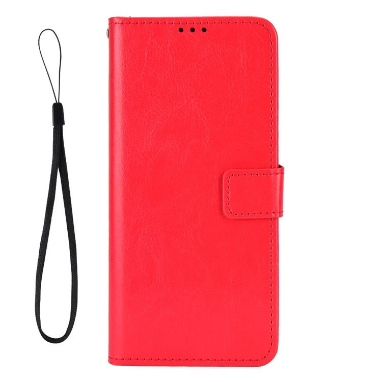 Mobile Phone Case for vivo Y02 4G Anti-drop Crazy Horse Texture Wallet Stand PU Leather Phone Cover with Strap - Red