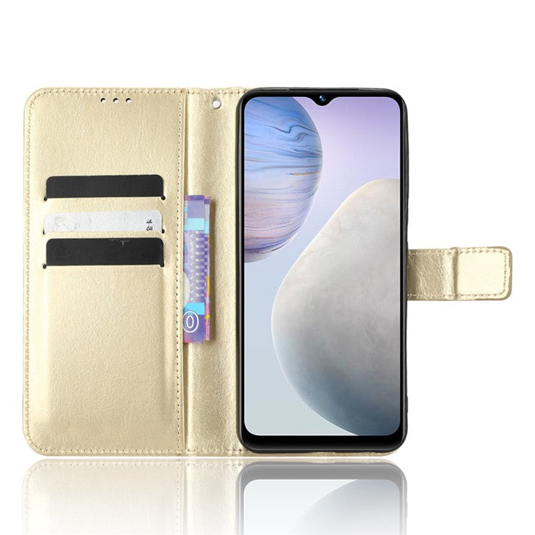 Mobile Phone Case for vivo Y02 4G Anti-drop Crazy Horse Texture Wallet Stand PU Leather Phone Cover with Strap - Gold