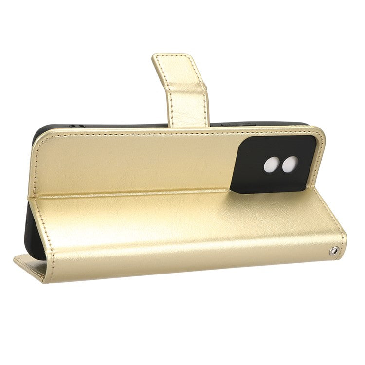 Mobile Phone Case for vivo Y02 4G Anti-drop Crazy Horse Texture Wallet Stand PU Leather Phone Cover with Strap - Gold