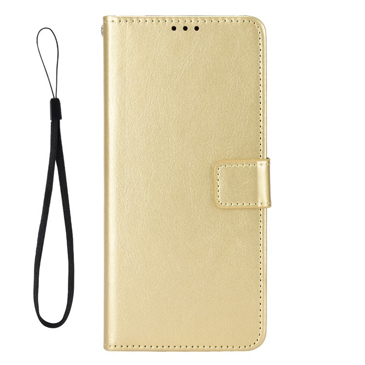 Mobile Phone Case for vivo Y02 4G Anti-drop Crazy Horse Texture Wallet Stand PU Leather Phone Cover with Strap - Gold