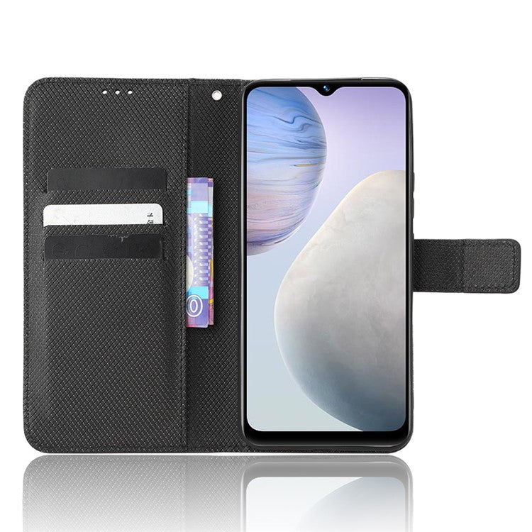 Phone Case for vivo Y02 4G Diamond Texture Wallet Stand Shockproof PU Leather Phone Cover - Black