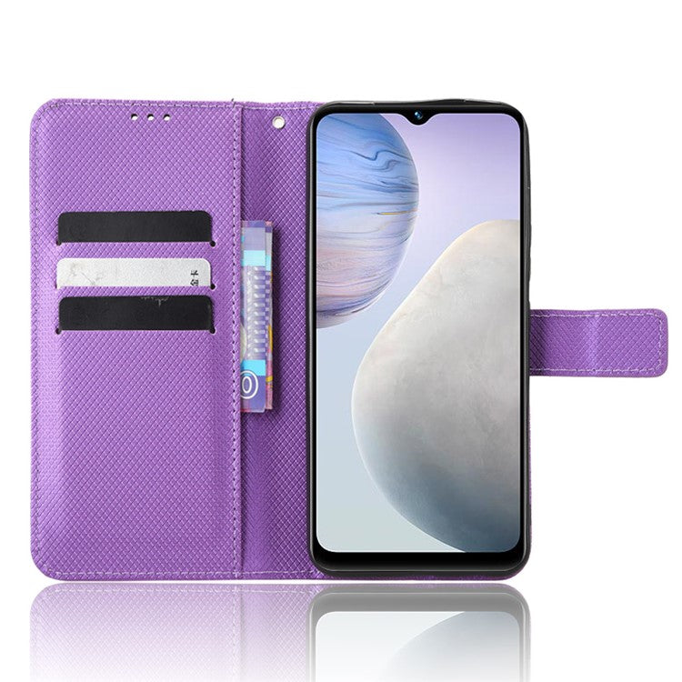 Phone Case for vivo Y02 4G Diamond Texture Wallet Stand Shockproof PU Leather Phone Cover - Purple