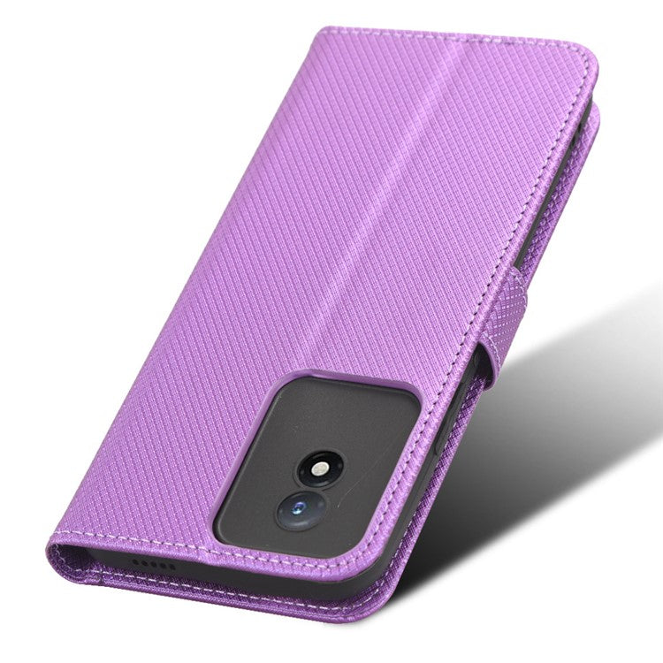 Phone Case for vivo Y02 4G Diamond Texture Wallet Stand Shockproof PU Leather Phone Cover - Purple