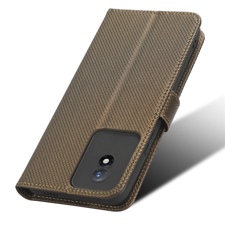 Phone Case for vivo Y02 4G Diamond Texture Wallet Stand Shockproof PU Leather Phone Cover - Brown