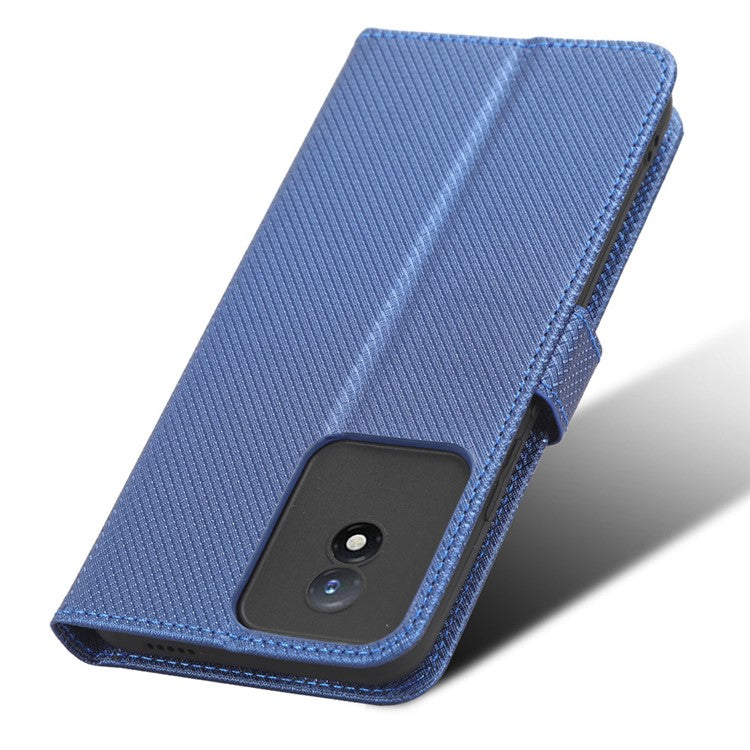 Phone Case for vivo Y02 4G Diamond Texture Wallet Stand Shockproof PU Leather Phone Cover - Blue