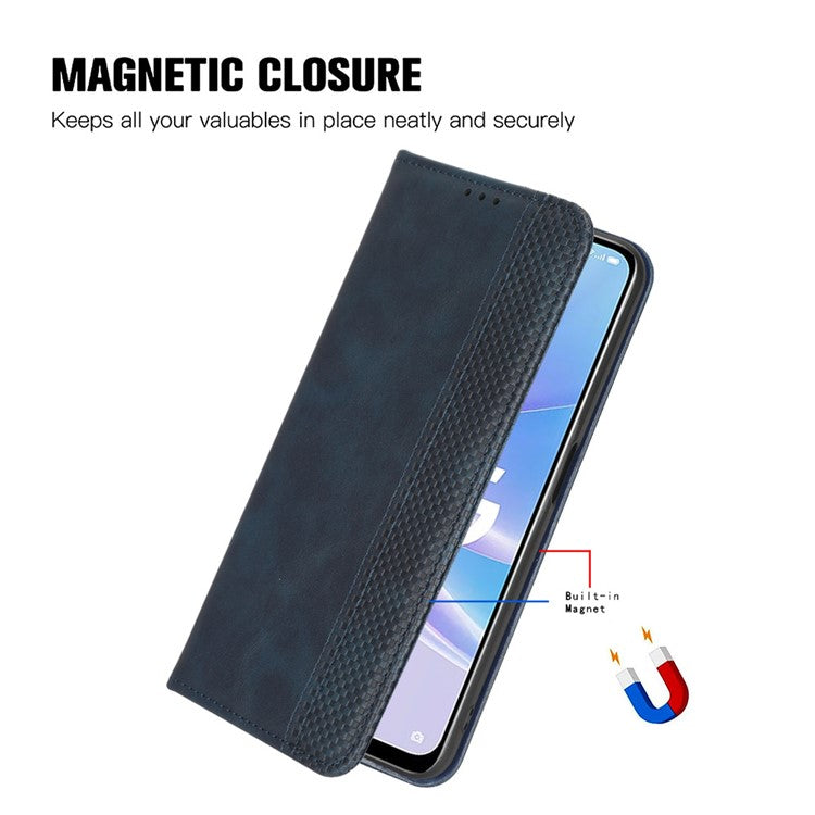 For vivo Y02 4G Retro Texture Phone Case Drop-proof PU Leather Stand Wallet Cellphone Cover - Blue