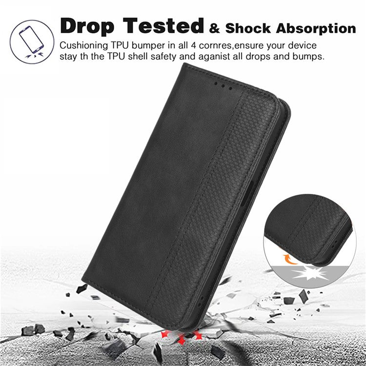 For vivo Y02 4G Retro Texture Phone Case Drop-proof PU Leather Stand Wallet Cellphone Cover - Black