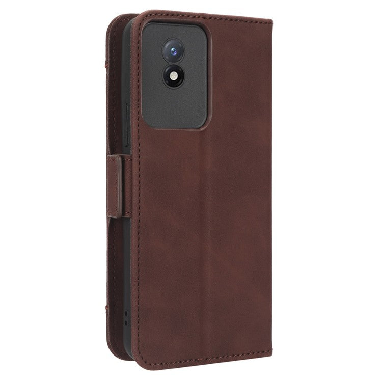 For vivo Y02 4G Anti-scratch Phone Cover PU Leather Multiple Card Slots Stand Wallet Phone Case - Brown