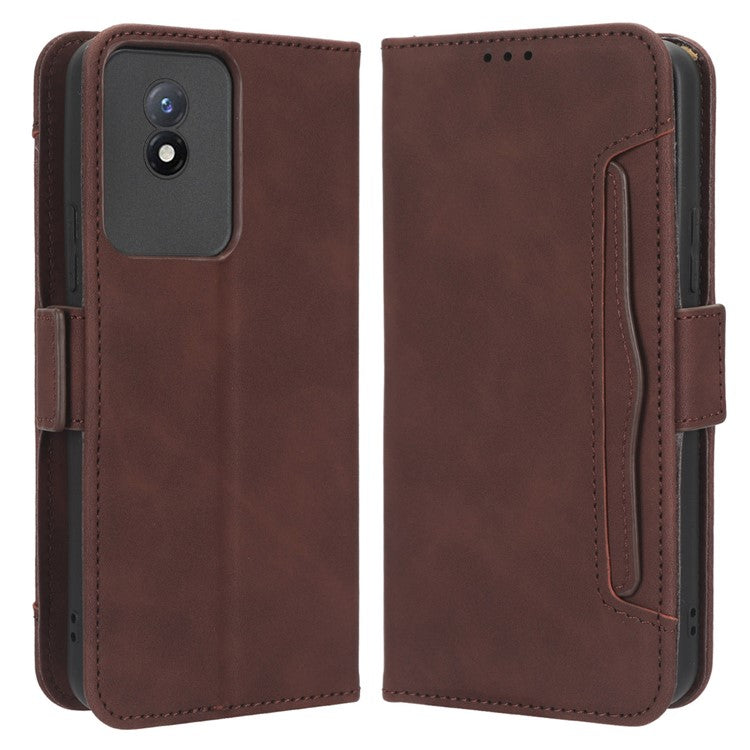 For vivo Y02 4G Anti-scratch Phone Cover PU Leather Multiple Card Slots Stand Wallet Phone Case - Brown