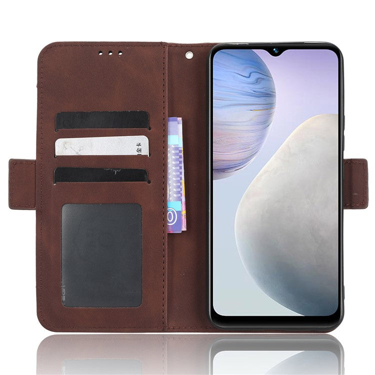 For vivo Y02 4G Anti-scratch Phone Cover PU Leather Multiple Card Slots Stand Wallet Phone Case - Brown