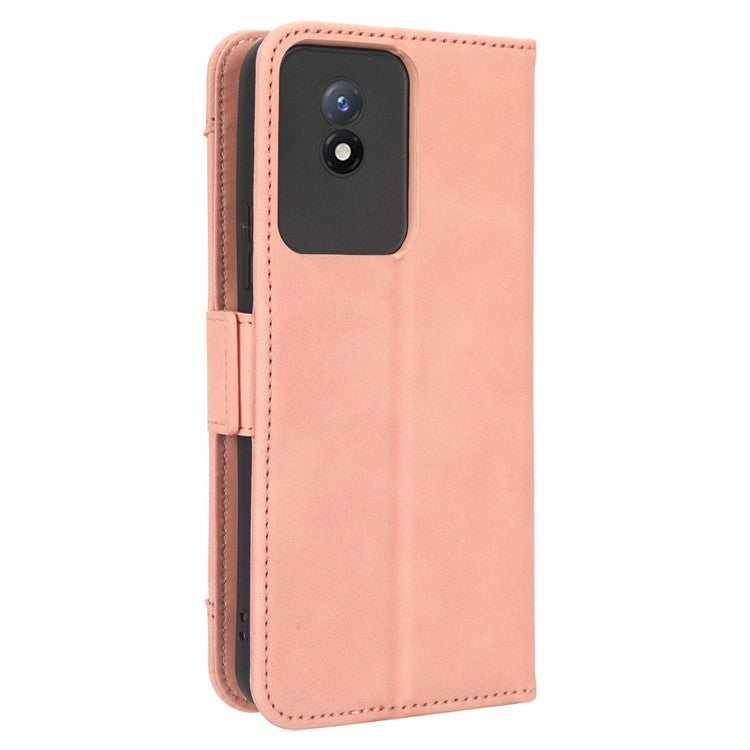 For vivo Y02 4G Anti-scratch Phone Cover PU Leather Multiple Card Slots Stand Wallet Phone Case - Pink