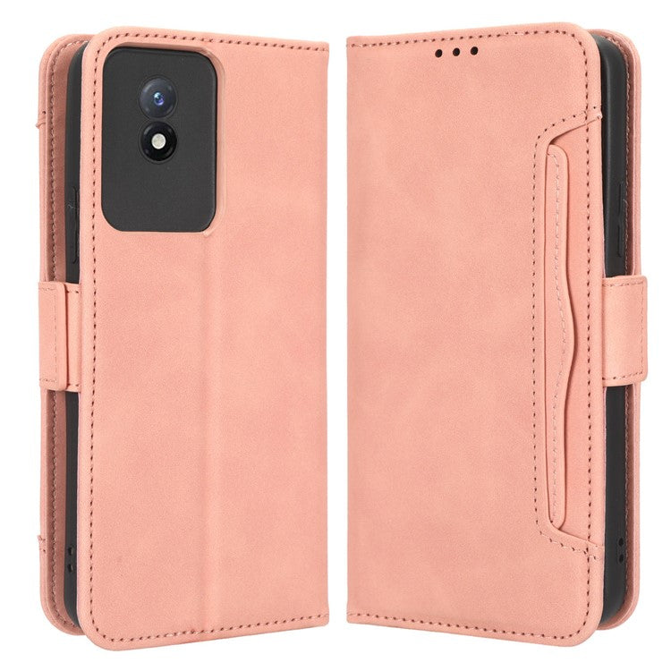 For vivo Y02 4G Anti-scratch Phone Cover PU Leather Multiple Card Slots Stand Wallet Phone Case - Pink