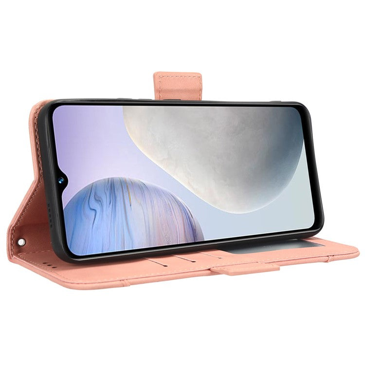 For vivo Y02 4G Anti-scratch Phone Cover PU Leather Multiple Card Slots Stand Wallet Phone Case - Pink