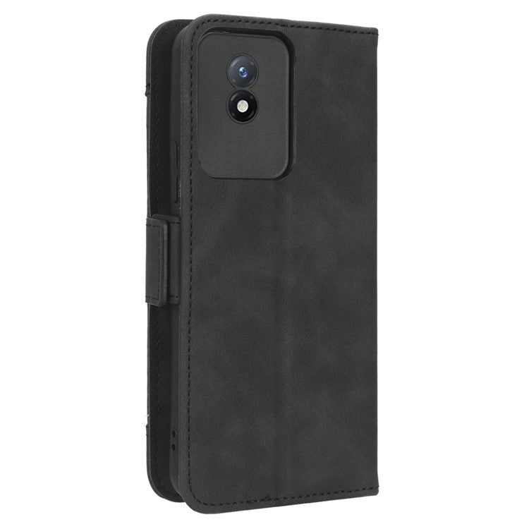 For vivo Y02 4G Anti-scratch Phone Cover PU Leather Multiple Card Slots Stand Wallet Phone Case - Black