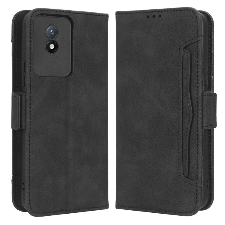 For vivo Y02 4G Anti-scratch Phone Cover PU Leather Multiple Card Slots Stand Wallet Phone Case - Black