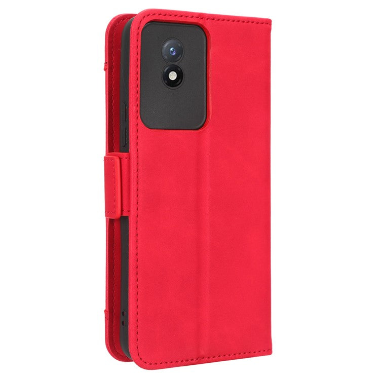 For vivo Y02 4G Anti-scratch Phone Cover PU Leather Multiple Card Slots Stand Wallet Phone Case - Red