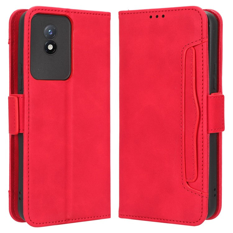 For vivo Y02 4G Anti-scratch Phone Cover PU Leather Multiple Card Slots Stand Wallet Phone Case - Red