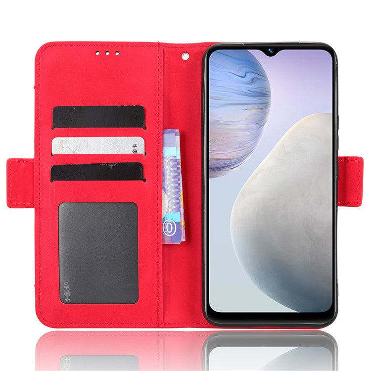 For vivo Y02 4G Anti-scratch Phone Cover PU Leather Multiple Card Slots Stand Wallet Phone Case - Red