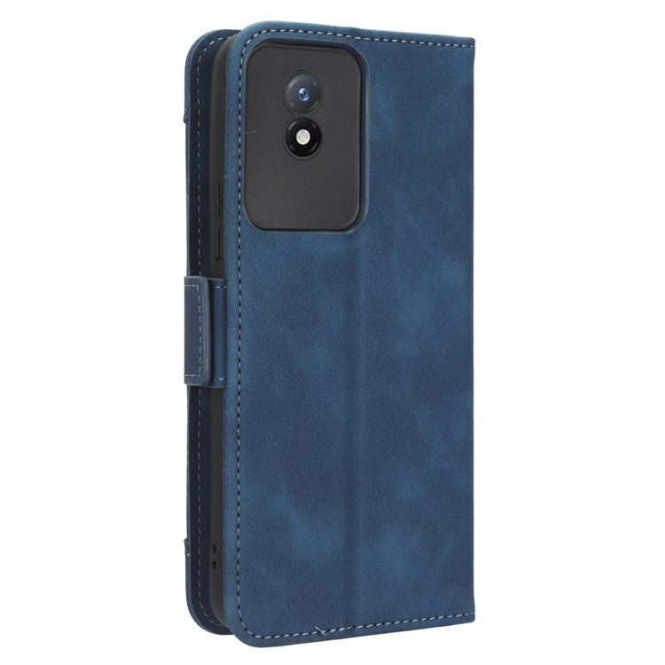 For vivo Y02 4G Anti-scratch Phone Cover PU Leather Multiple Card Slots Stand Wallet Phone Case - Blue