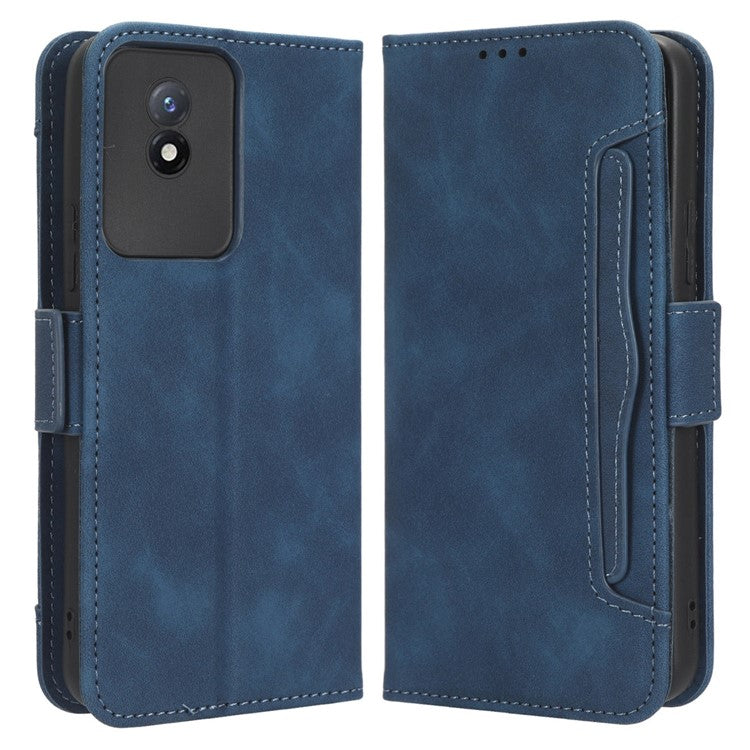 For vivo Y02 4G Anti-scratch Phone Cover PU Leather Multiple Card Slots Stand Wallet Phone Case - Blue