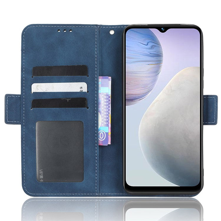 For vivo Y02 4G Anti-scratch Phone Cover PU Leather Multiple Card Slots Stand Wallet Phone Case - Blue