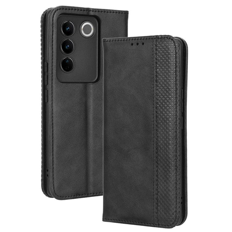 For vivo S16 / S16 Pro / V27 / V27 Pro Phone Leather Case Retro Texture Wallet Mobile Phone Cover - Black