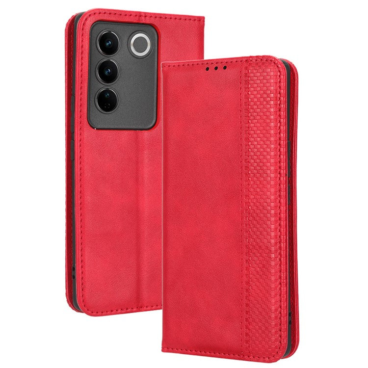 For vivo S16 / S16 Pro / V27 / V27 Pro Phone Leather Case Retro Texture Wallet Mobile Phone Cover - Red