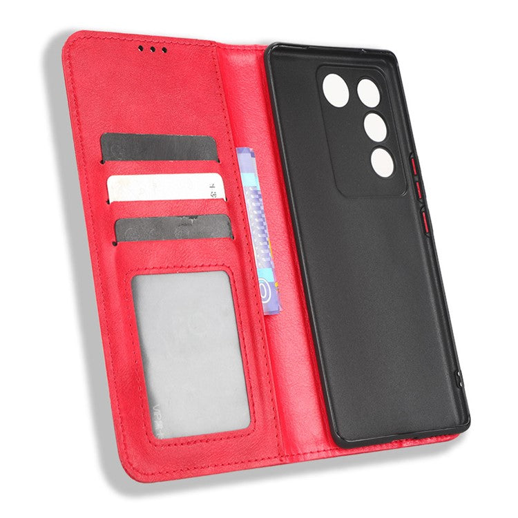 For vivo S16 / S16 Pro / V27 / V27 Pro Phone Leather Case Retro Texture Wallet Mobile Phone Cover - Red