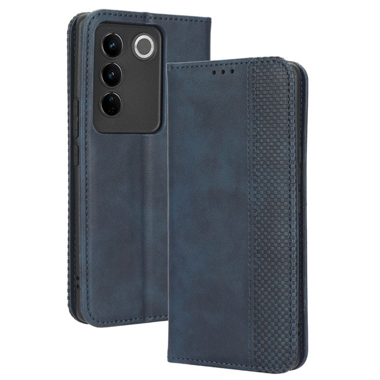 For vivo S16 / S16 Pro / V27 / V27 Pro Phone Leather Case Retro Texture Wallet Mobile Phone Cover - Blue