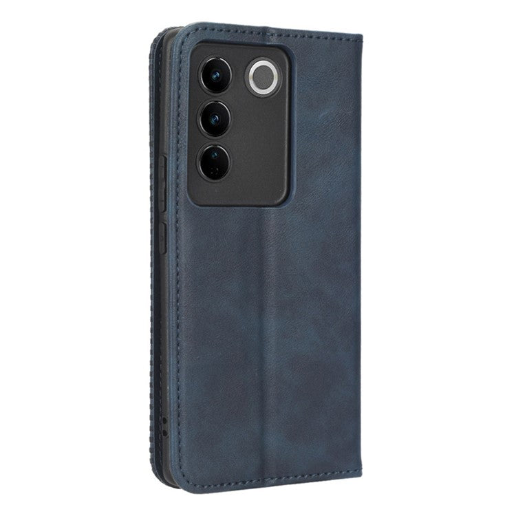 For vivo S16 / S16 Pro / V27 / V27 Pro Phone Leather Case Retro Texture Wallet Mobile Phone Cover - Blue