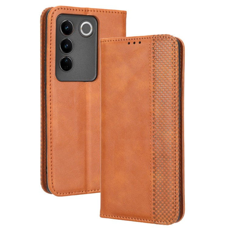 For vivo S16 / S16 Pro / V27 / V27 Pro Phone Leather Case Retro Texture Wallet Mobile Phone Cover - Brown