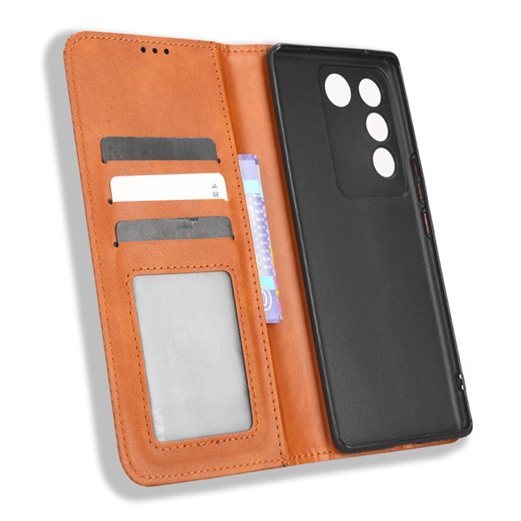 For vivo S16 / S16 Pro / V27 / V27 Pro Phone Leather Case Retro Texture Wallet Mobile Phone Cover - Brown