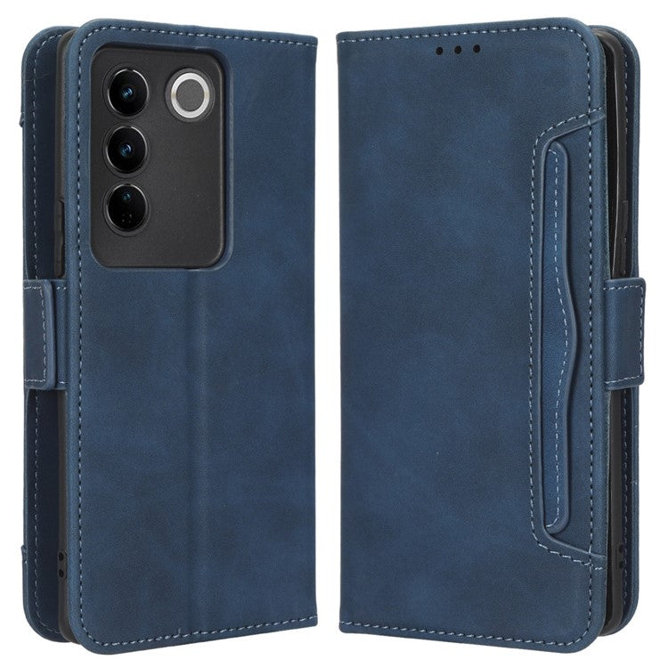 For vivo S16 / S16 Pro / V27 / V27 Pro PU Leather Phone Cover Multiple Card Slots Stand Wallet Shock-absorbing Phone Case - Blue