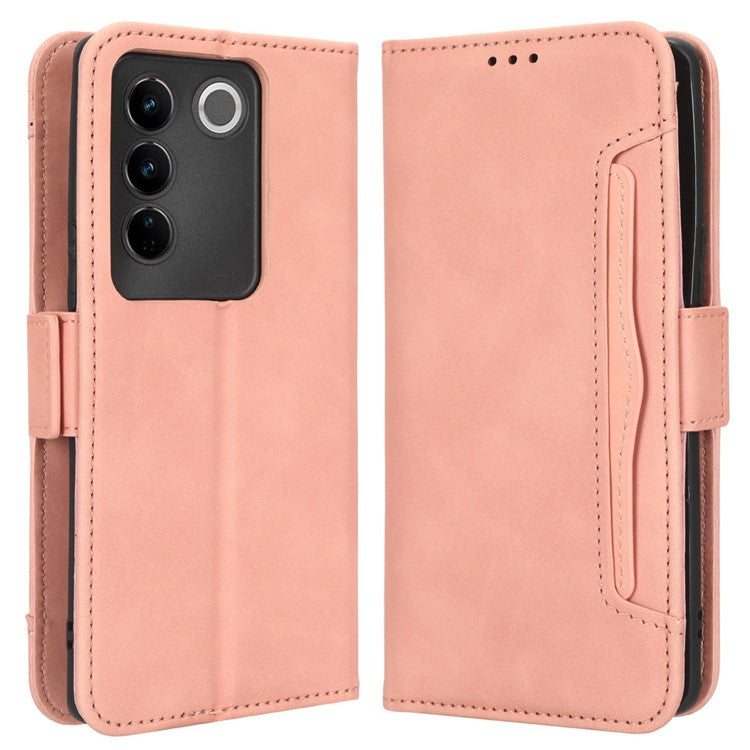 For vivo S16 / S16 Pro / V27 / V27 Pro PU Leather Phone Cover Multiple Card Slots Stand Wallet Shock-absorbing Phone Case - Pink