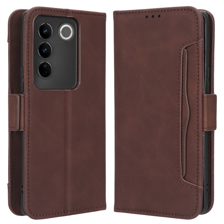 For vivo S16 / S16 Pro / V27 / V27 Pro PU Leather Phone Cover Multiple Card Slots Stand Wallet Shock-absorbing Phone Case - Brown