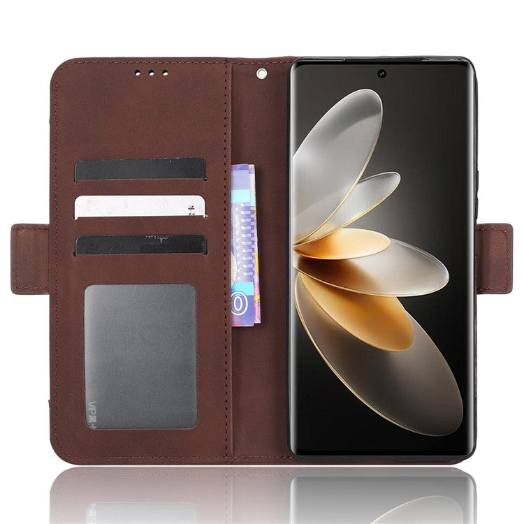 For vivo S16 / S16 Pro / V27 / V27 Pro PU Leather Phone Cover Multiple Card Slots Stand Wallet Shock-absorbing Phone Case - Brown