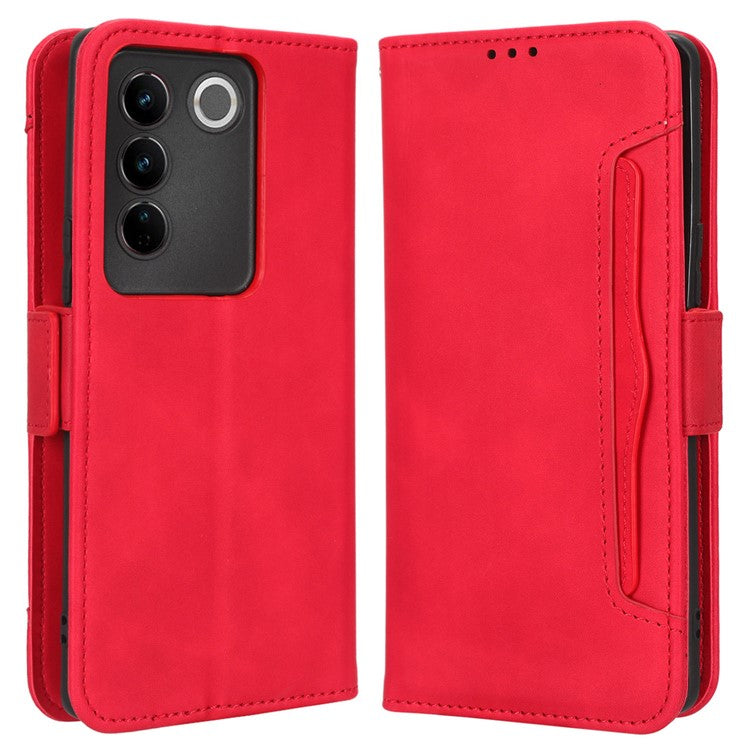 For vivo S16 / S16 Pro / V27 / V27 Pro PU Leather Phone Cover Multiple Card Slots Stand Wallet Shock-absorbing Phone Case - Red